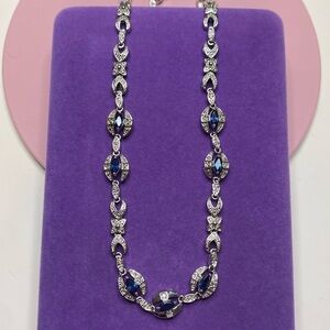 💛 Elegant White Gold Plated Blue Sapphire & Diamond Necklace